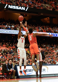 Oshae Brissett attempts a shot from the wing. He had nine points.