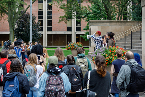 Students and faculty gathered on the Quad last Thursday to protest Brett Kavanaugh's nomination. 