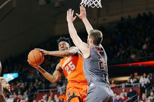 Tyus Battle hangs in the air for a layup.