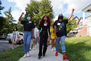 SA President Justine Hastings led the march