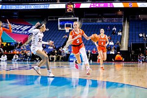 Syracuse was outscored by 20 points in the second half of its opening-round ACC Tournament game against Boston College, falling 76-73.