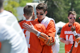 Derek Maltz and Brian Megill celebrate Syracuse's Big East tournament championship win over Villanova.