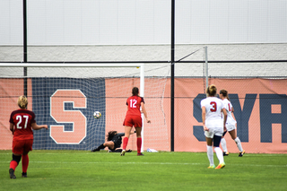 Brackett nets a goal past the Stags. 