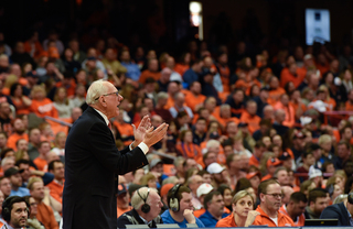 SU head coach Jim Boeheim gives direction from the sideline.