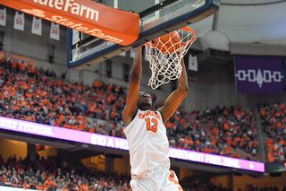 Paschal Chukwu goes up for a dunk. The senior had 6 points in the win.