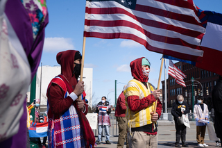 Karen demonstrators wore handwoven traditional attire.